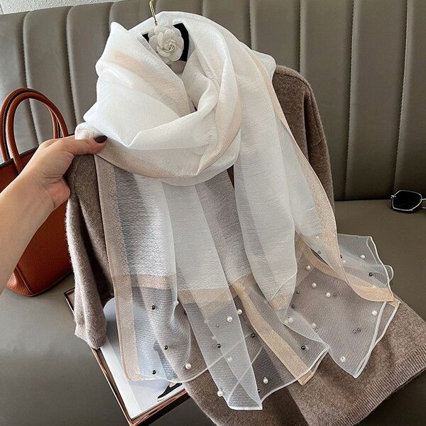 ストール シースルー パール 上品 大判 ショール レース 結婚式 プレゼント 誕生日 パーティー 華やか 日焼け防止 春夏 刺繍