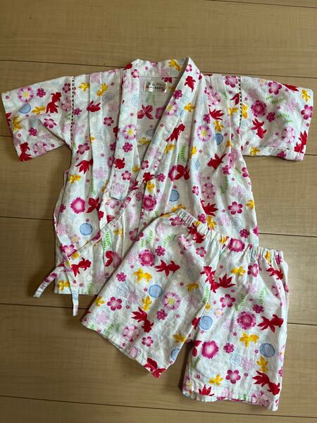 キッズ甚平 100サイズ 上下セット 花火柄 夏祭り 夕涼み