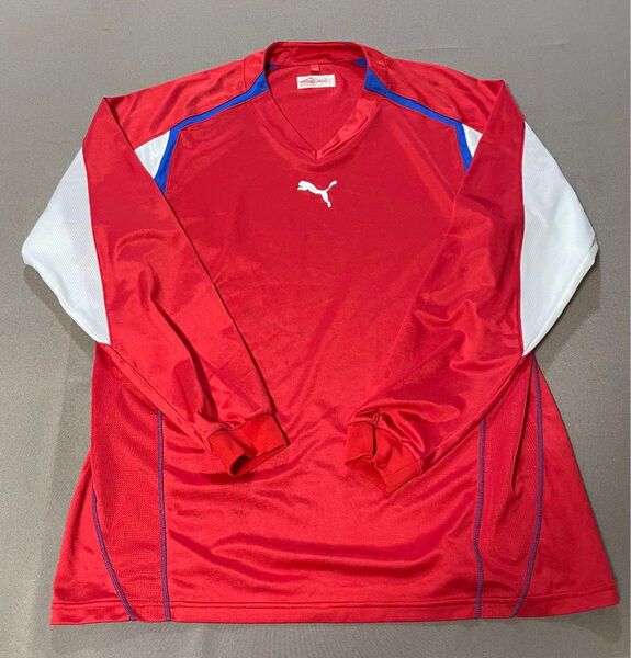 PUMA 長袖サッカーシャツ レッド メンズ スポーツウェア 古着