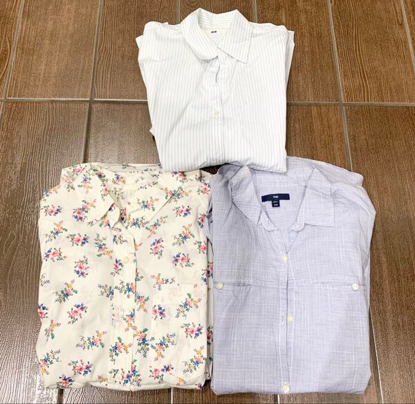 【本日限定価格】【替えボタン付】ユニクロ & ギャップ ストライプ チェック 花柄 長袖 シャツ Sサイズ 3枚セット まとめ売り