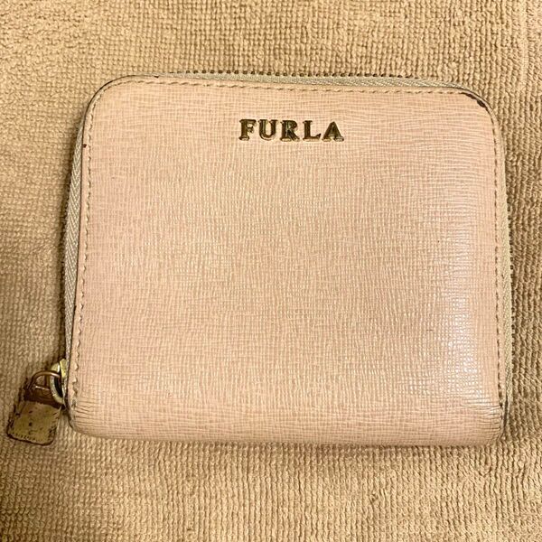 【本日限定価格】FURLA フルラ 財布 コインケース 小銭入れ 二つ折り レザー ラウンドファスナー ベージュ ピンク
