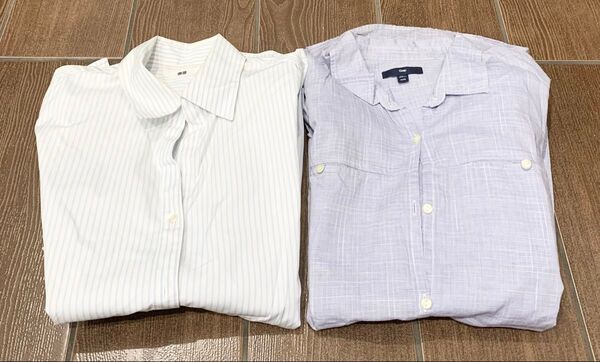 【本日限定価格】【替えボタン付】ユニクロ & ギャップ ストライプ チェック 長袖 シャツ Sサイズ 2枚セット まとめ売り