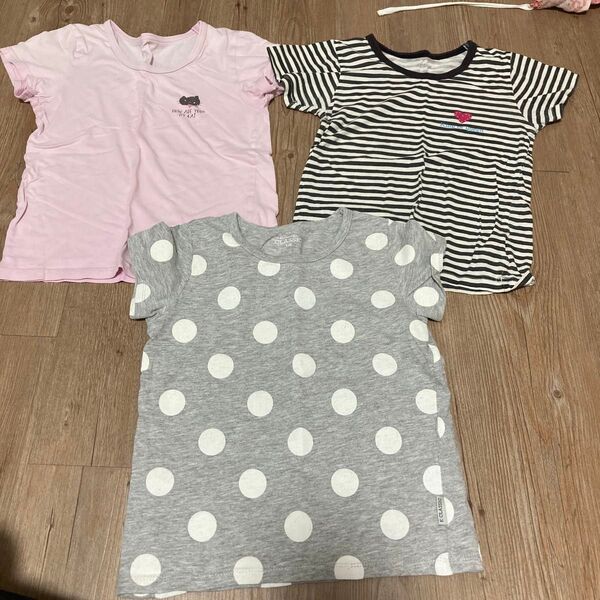 女の子 Tシャツ 3枚セット 120cm ピンク ボーダー ドット柄