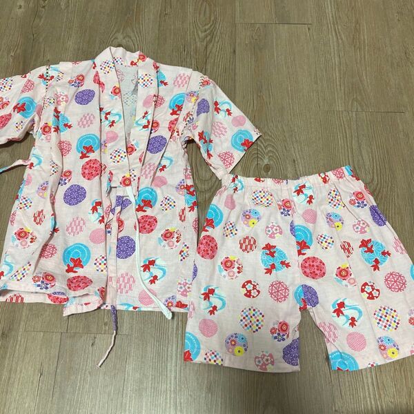 女の子 甚平 上下セット ピンク 和柄 110 金魚