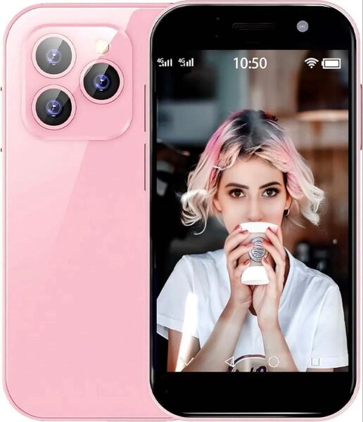 ミニ携帯電話 4G スマートフォン、3 インチ Android 、デュアル SIM ロック解除電話 3GB+64GB (ピンク)