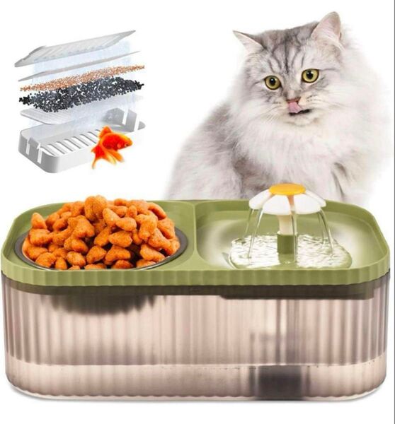 猫 水飲み器 自動給水器 猫 中小型犬用 ペット 給餌&水飲み一体器 3L 緑色