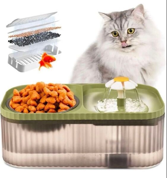 猫 水飲み器 自動給水器 猫 中小型犬用 ペット 給餌&水飲み一体器 3L 緑色