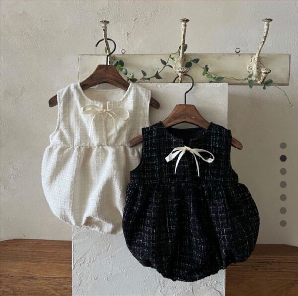 韓国 ラメ ツイード ロンパース ブラック 女の子 可愛い 新品 未使用 タグ付き 70 75