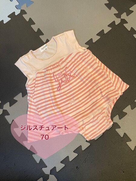 ジルスチュアート ボーダー リボン ワンピース ロンパース 半袖 女の子 可愛い 70 ショートオール ベビー服