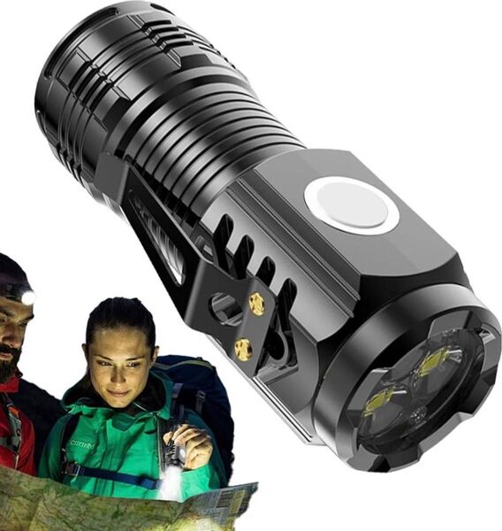 USB充電式 プラスチックポータブル小型懐中電灯 屋外多機能キャンプミニLEDトーチライト 戦術懐中電灯