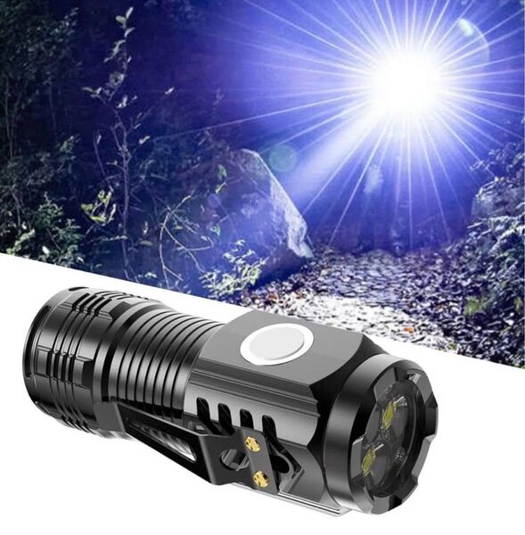 USB充電式 プラスチックポータブル小型懐中電灯 屋外多機能キャンプミニLEDトーチライト 戦術懐中電灯