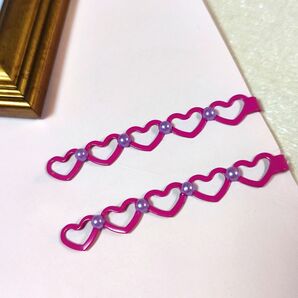 【Smile box】ハート型ヘアピン 濃いめのピンク ルビーピンク 紫パール調 2本セット