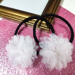 【Smile box】ヘアゴム フラワーデザイン 白 ホワイト 2個セット【1セット限定】