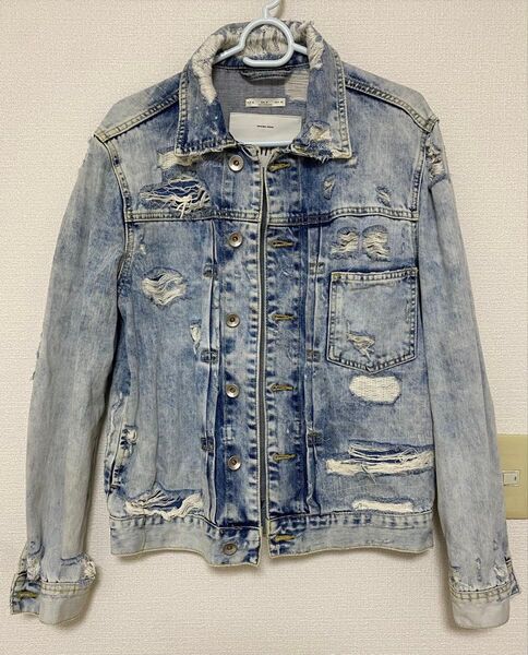 ザラ ZARA 1975 ハードダメージ クラッシュ加工 デニムジャケット M