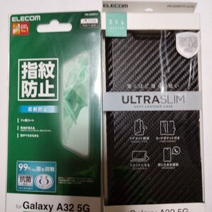 ELECOM Galaxy A32 5G 日本製液晶画面保護フィルムとソフトレザーケース 薄型 磁石付 カーボン調ブラックのセット