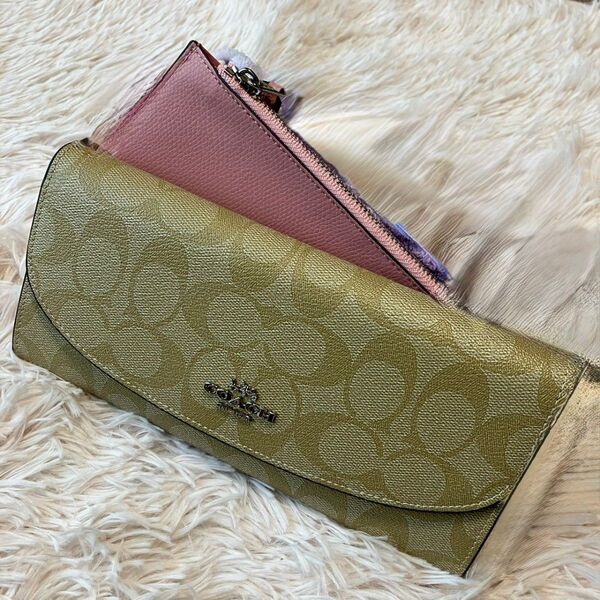 COACH 長財布 ピンク ポーチ付き