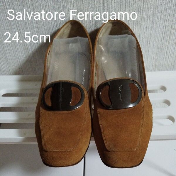 Salvatore Ferragamo フェラガモ ヴァラ金具 クロコ型押し レザー ローファー パンプス ブラウン