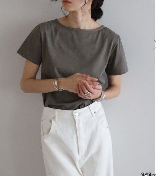 新品 ボンジュールサガン【汗染み防止】前後2WAYネックTシャツ チャコールグレー