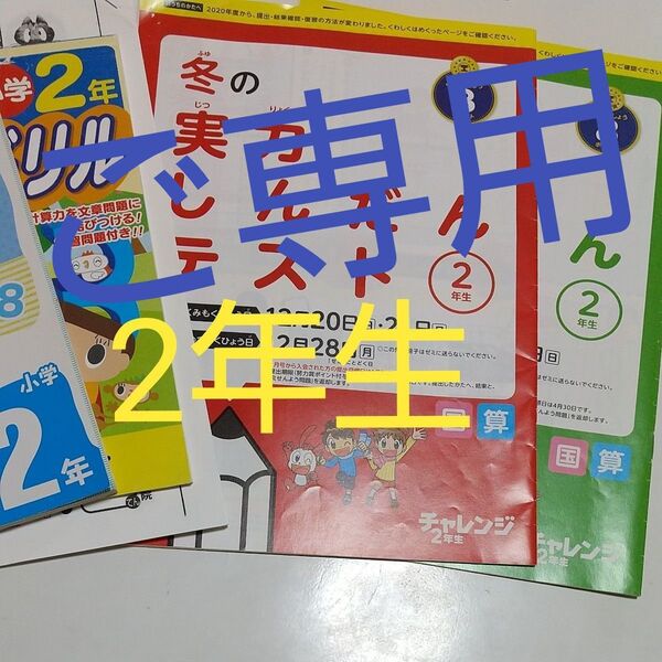 進研ゼミ チャレンジ2年生国語算数実力しんだんテスト2回分&計算ドリル+おまけ付き