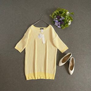 新品タグ付き スタニングルアー チュニックワンピース 七分丈 リブニット 春夏秋 体型カバー ゆったり 伸縮性 綿 黄色 F