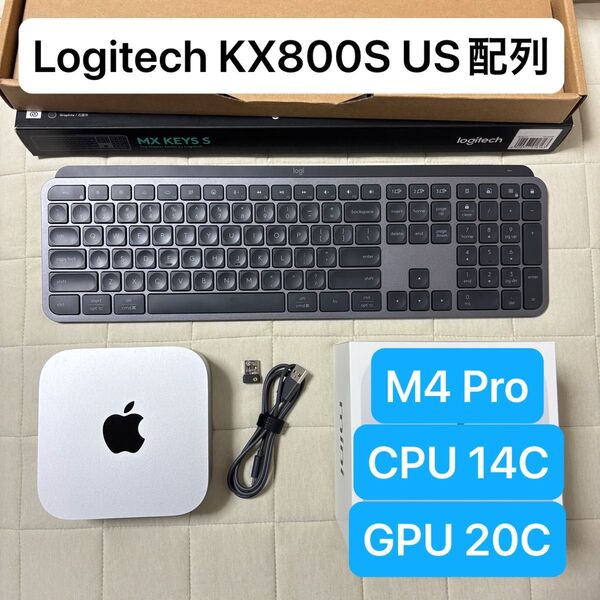 Mac Mini M4 Pro 14コアPCU 20コアGPU 24gb/1tb Logitech KX800S US配列