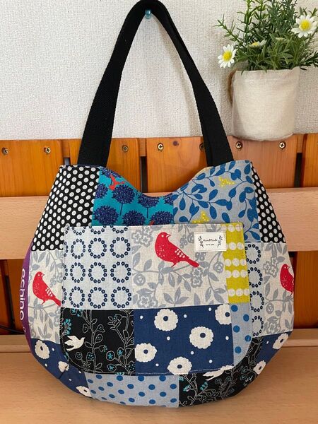 (589)ハンドメイドバルーントートバッグ ※希少生地数量限定 エチノライン入り☆