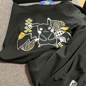 ポケモン メンズ 甚平 LLサイズ LL ぽけもん 夏祭り ピカチュウ 黒 ブラック 新品