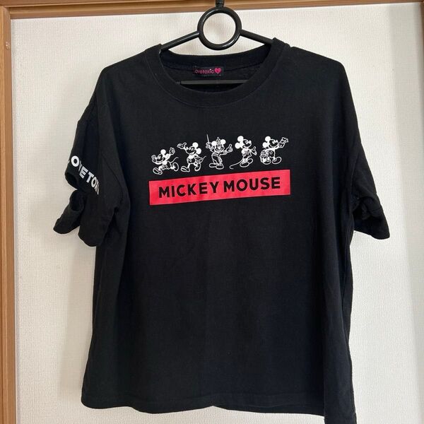LOVE TOXIC ×ディズニー ミッキーマウス 黒 半袖Tシャツ 袖スリット Lサイズ