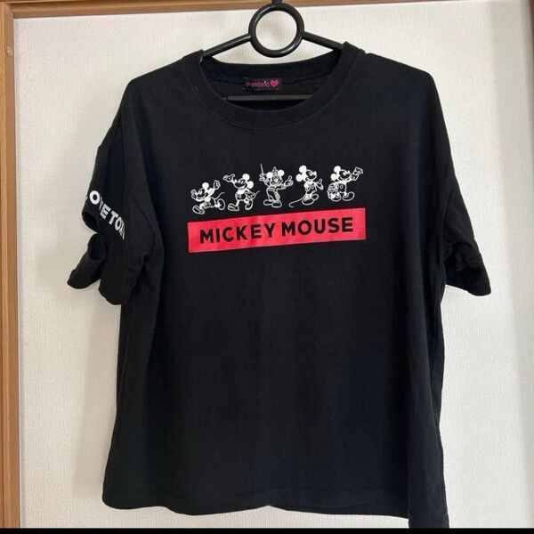 LOVE TOXIC ×ディズニー ミッキーマウス 黒 半袖Tシャツ 袖スリット Lサイズ