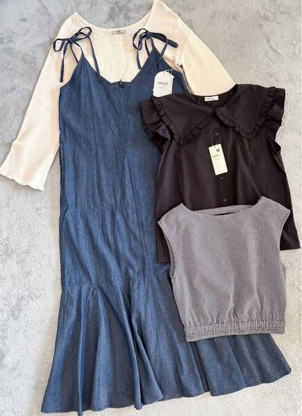 ★新品タグ付き★4点セット★キャミワンピ★ビッグカラー★ギンガムチェック★