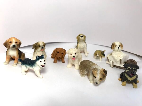 【当時物】2000年代初頭 犬 子犬 フィギュア 10体セット 中古 食玩 樹脂製 オブジェ シーズー ビーグル ダックスフンド