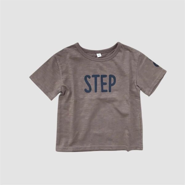 半袖Tシャツ トップス ロゴデザインTシャツ バクプリ ブラウン 半袖 男の子 カットソー 90 95