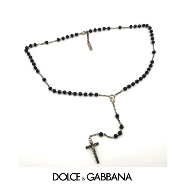 DOLCE&GABBANA ドルチェアンドガッバーナ ネックレス ロザリオ ブラック 十字架 クロス イタリア製 美品 USED
