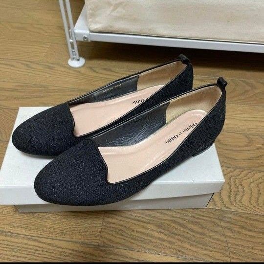 《美品》ODETTE E ODILE 黒 ラメ リボン付き フラットシューズ 23.5