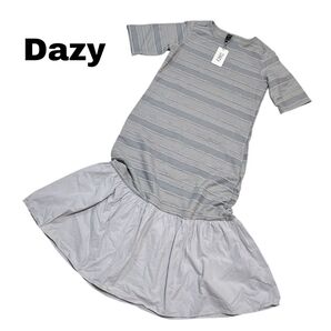 Dazy ワンピース 春夏 ドッキング グレー 半袖 ロングワンピース