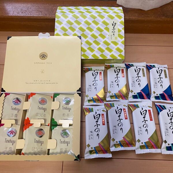 一保堂茶舗、玉露、煎茶、ほうじ茶、36袋、白子のり、味のり、だし塩のり、海苔