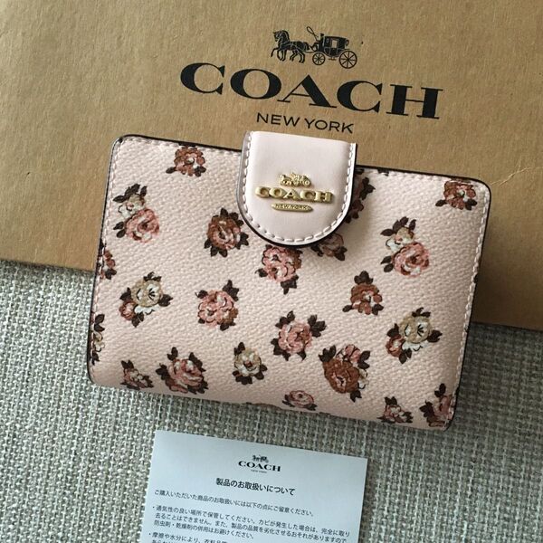 新品 コーチ COACH 定価49,500円 二つ折り 財布 フラワー ピンク