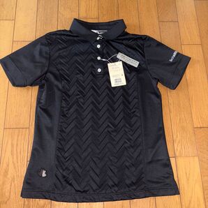新品 ブラック&ホワイト 半袖ゴルフシャツ 1 レディースゴルフウェア ブラック 黒 ストレッチ速乾