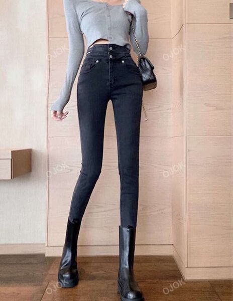 スキニージーンズ ハイウェスト ジーンズ スキニー スリムパンツ デニム ストレッチ 黒
