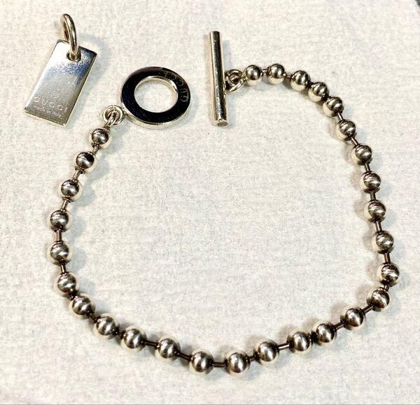 美品★GUCCI グッチ ボールチェーンとペンダントトップのセット!! ブレスレット シルバー SV925 ロゴ 刻印 チェーン
