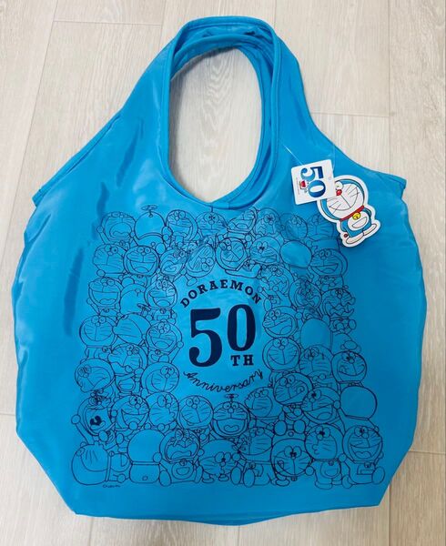 タグ付き新品 ドラえもん 50周年 エコバッグ トートバッグ ブルー