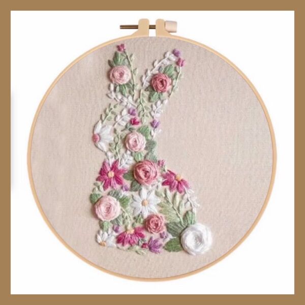 フランス刺繍 刺繍キット うさぎ 花柄 初心者 簡単 プレゼント 簡単 可愛い ハンドメイド ステッチ パッチワーク 手芸