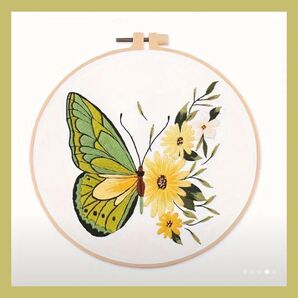 フランス刺繍 刺繍キット 簡単 初心者 蝶々 ちょうちょ バタフライ 花柄 イエロー