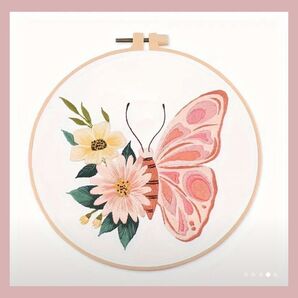 フランス刺繍 刺繍キット 簡単 初心者 ちょうちょ バタフライ 花柄 ピンク