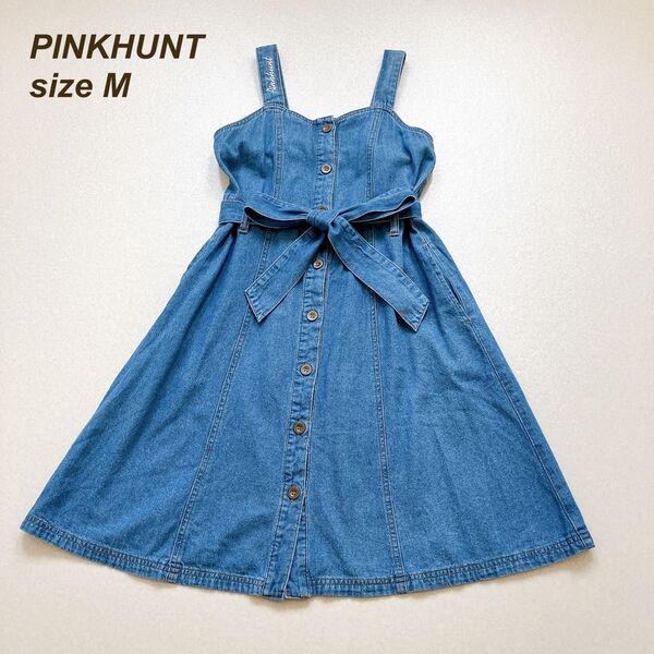 150 ピンクハント Pinkhunt ワンピース ジャンスカ ジャンパースカート デニム ベルト付き