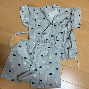甚平 上下セット 魚柄 グレー キッズ 子供服