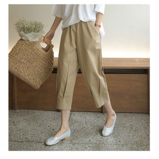 レディース ライトベージュ パンツ ズボン 半端丈パンツ えむ ゆったりペチ