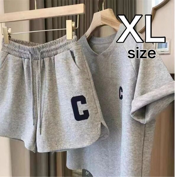 部屋着 グレー XL ルームウェア 半袖 セットアップ Tシャツ パジャマ 半袖 ショートパンツ