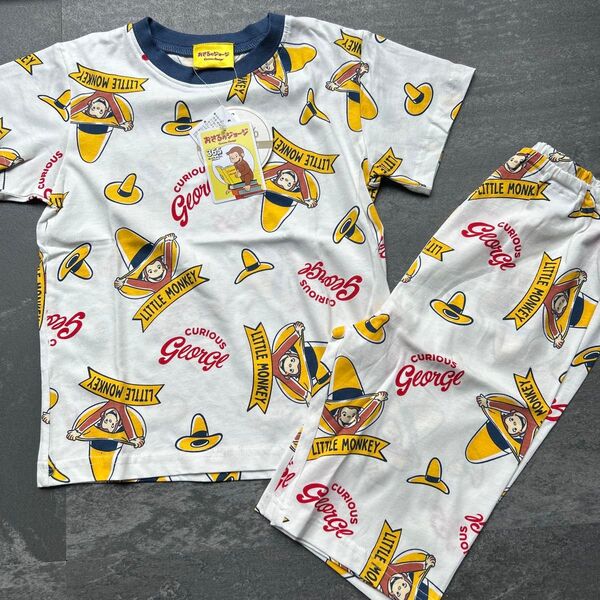 パジャマ 新品 おさるのジョージ 半袖パジャマ 上下 110 生地薄い 夏 キャラクター 綿100%