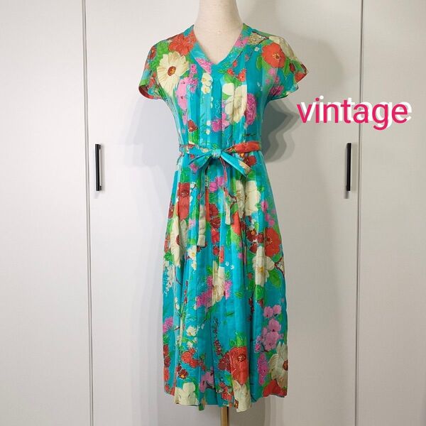【Vintage】ヴィンテージ ワンピース 古女 レトロ 昭和 花柄